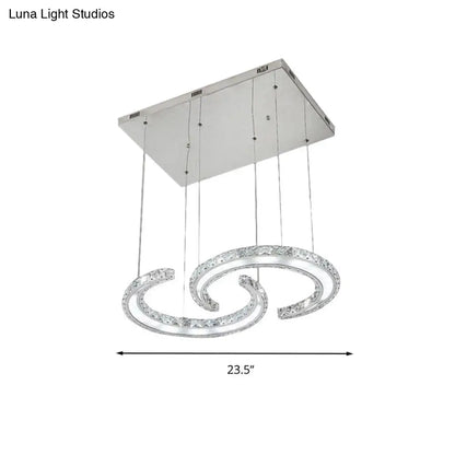 Lámpara de araña colgante LED doble en forma de C con cristal K9 y acabado cromado en cálido/blanco/3 colores