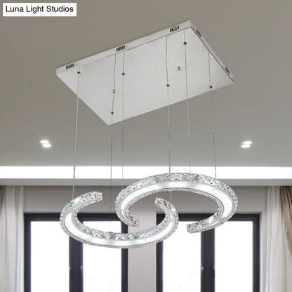 Lámpara de araña colgante LED doble en forma de C con cristal K9 y acabado cromado en cálido/blanco/3 colores