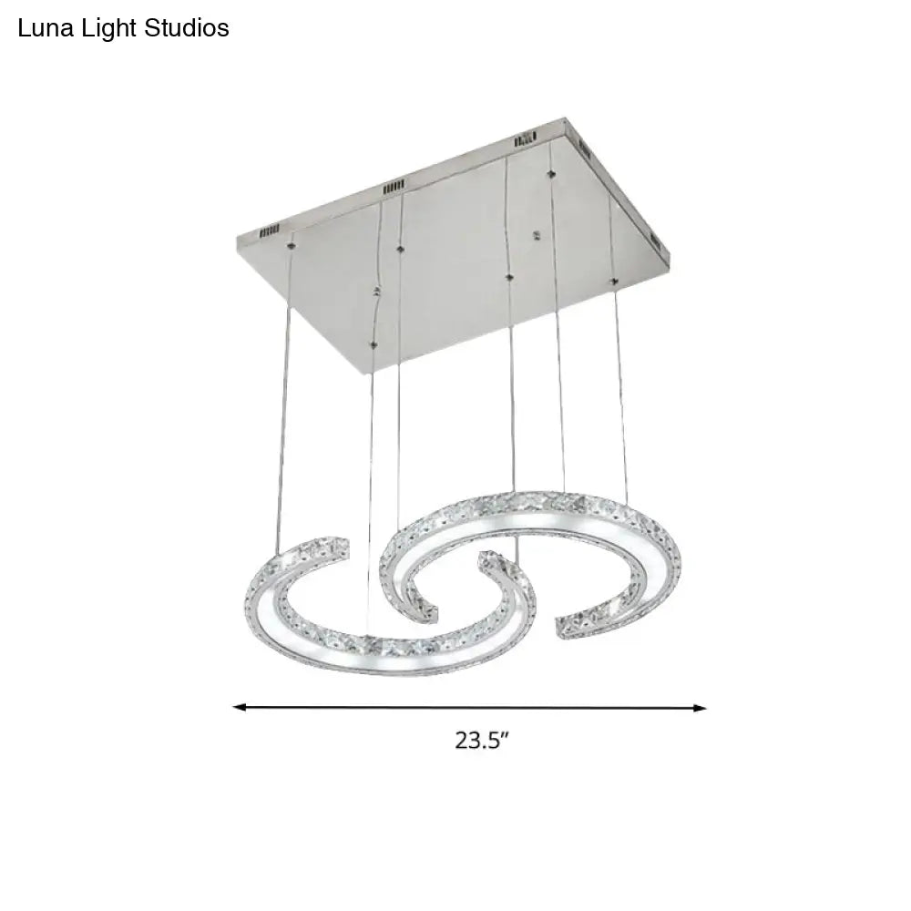 Lámpara de araña colgante LED doble en forma de C con cristal K9 y acabado cromado en cálido/blanco/3 colores
