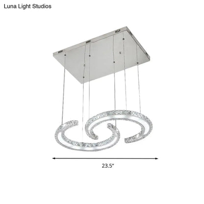 Lámpara de araña colgante LED doble en forma de C con cristal K9 y acabado cromado en cálido/blanco/3 colores