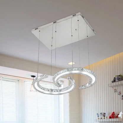 Lámpara de araña colgante LED doble en forma de C con cristal K9 y acabado cromado en cálido/blanco/3 colores