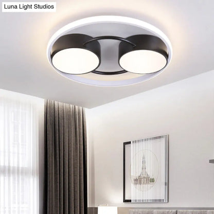DecorBites™ DecorBites™ Double Drum LED Flush Ceiling Lamp: Modern Metal 18"/21.5" Fixture for Bedroom in Black with Warm/White Light