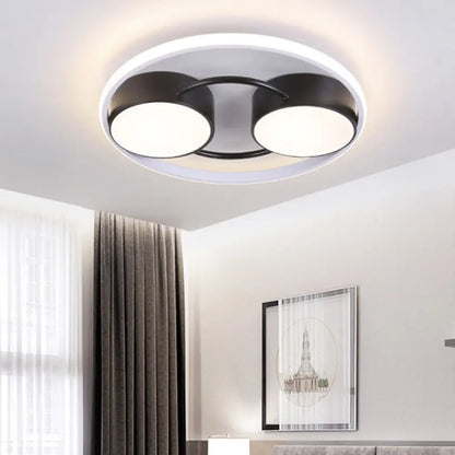 DecorBites™ DecorBites™ Double Drum LED Flush Ceiling Lamp: Modern Metal 18"/21.5" Fixture for Bedroom in Black with Warm/White Light