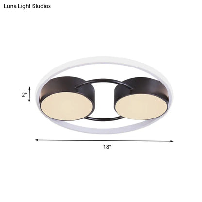 DecorBites™ DecorBites™ Double Drum LED Flush Ceiling Lamp: Modern Metal 18"/21.5" Fixture for Bedroom in Black with Warm/White Light