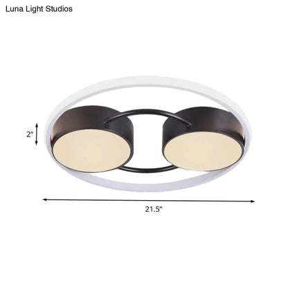 DecorBites™ DecorBites™ Double Drum LED Flush Ceiling Lamp: Modern Metal 18"/21.5" Fixture for Bedroom in Black with Warm/White Light