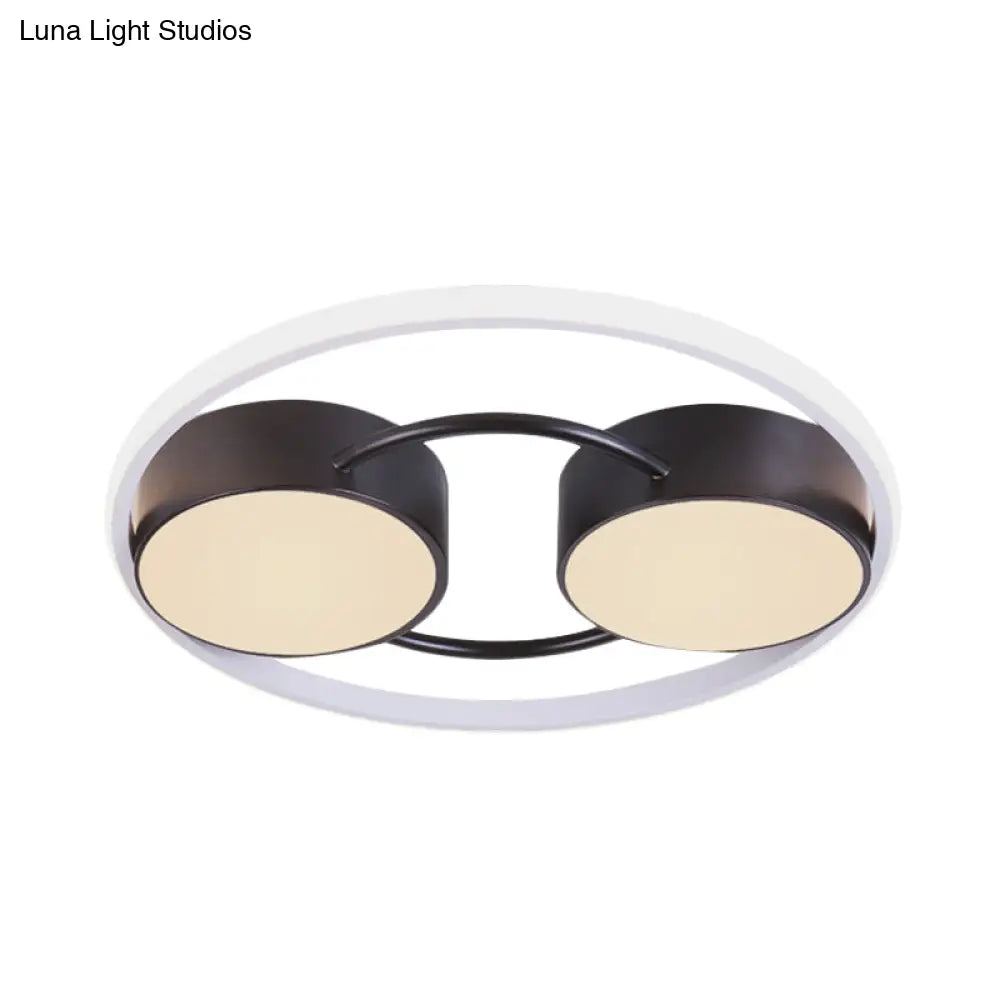 DecorBites™ DecorBites™ Double Drum LED Flush Ceiling Lamp: Modern Metal 18"/21.5" Fixture for Bedroom in Black with Warm/White Light