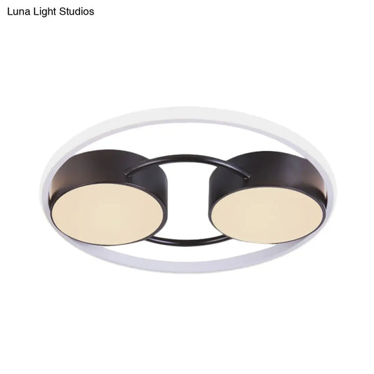 DecorBites™ DecorBites™ Double Drum LED Flush Ceiling Lamp: Modern Metal 18"/21.5" Fixture for Bedroom in Black with Warm/White Light