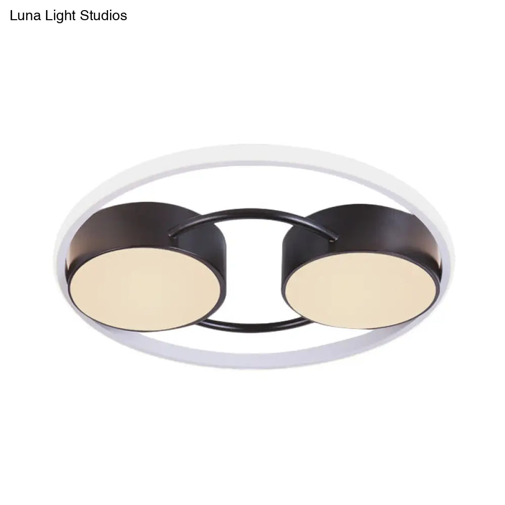 DecorBites™ DecorBites™ Double Drum LED Flush Ceiling Lamp: Modern Metal 18"/21.5" Fixture for Bedroom in Black with Warm/White Light