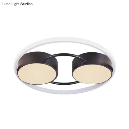 DecorBites™ DecorBites™ Double Drum LED Flush Ceiling Lamp: Modern Metal 18"/21.5" Fixture for Bedroom in Black with Warm/White Light