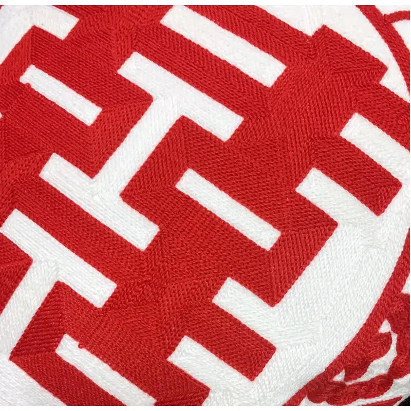 Double happiness embroidered red traditional lumbar pillow cover with red and white geometric pattern for bedroom use
