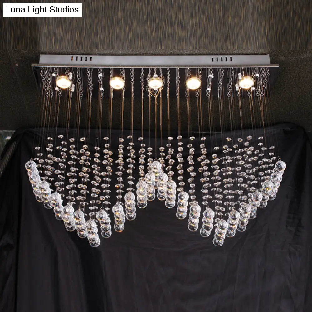 DecorBites™ DecorBites™ Double Heart Crystal Chandelier - Modern Satin Nickel Flush Mount with 5 Lights