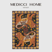 Medici home outlet double tiger bohemian rectangular rug with orange tigers and ornate border for living room decor