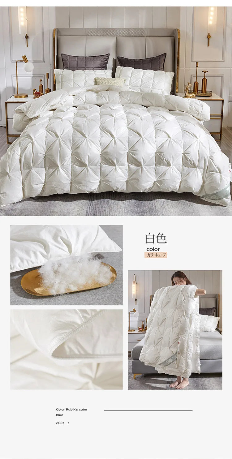 White quilted down duvet with plush fluffy interior and subtle geometric stitching made of 95 white goose down