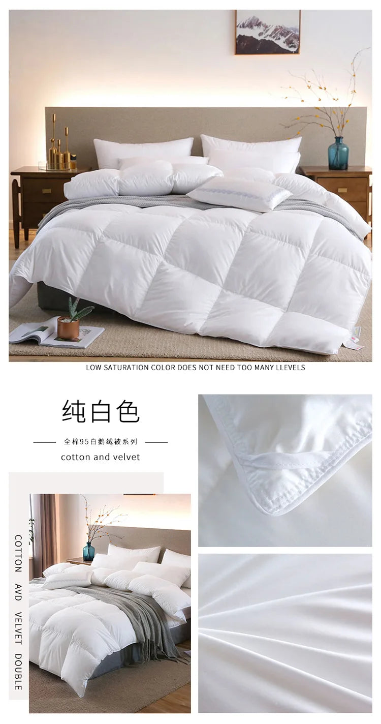 White quilted down duvet made of cotton and velvet with 95 white goose down for a warm five-star hotel feel