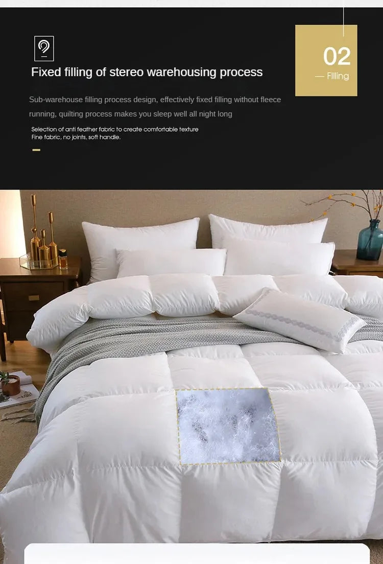 White quilted down duvet with gray marble-patterned patch filled with 95 white goose down for five-star hotel warmth