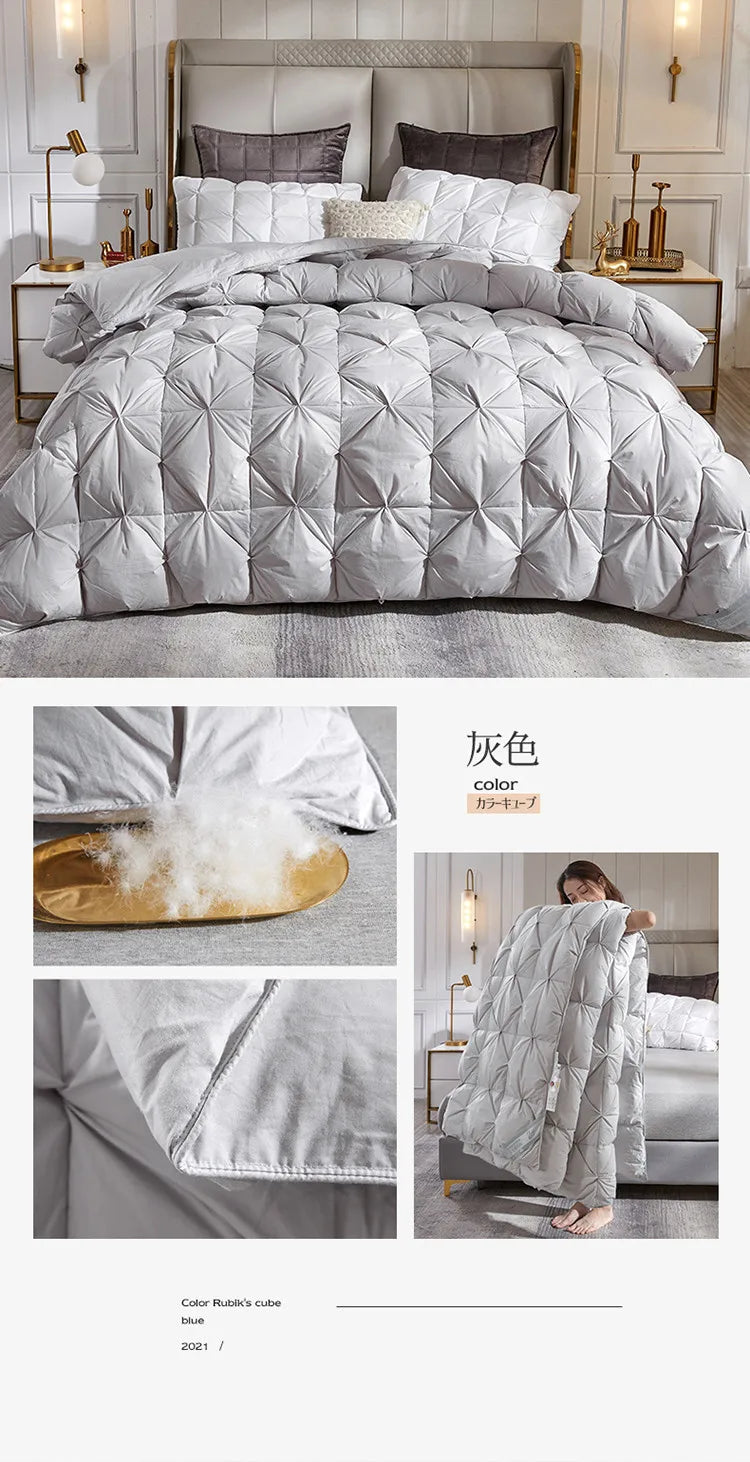 Gray quilted down duvet core with 95 white goose down and geometric stitching for five-star hotel warm comfort