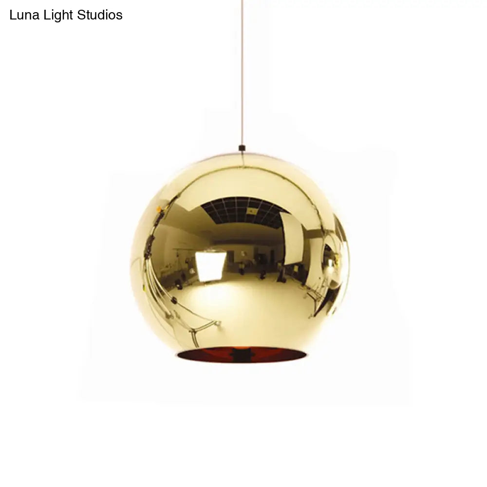 Down Lighting Industrial Pendant Light: Mirror Glass Globe with Open Bottom - 6"/8" W, 1-Light Bar in Brass/Chrome/Gold