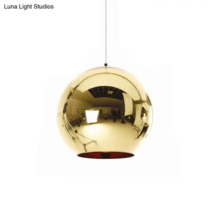 Down Lighting Industrial Pendant Light: Mirror Glass Globe with Open Bottom - 6"/8" W, 1-Light Bar in Brass/Chrome/Gold