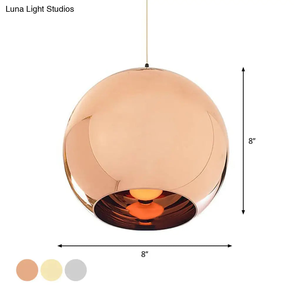 Down Lighting Industrial Pendant Light: Mirror Glass Globe with Open Bottom - 6"/8" W, 1-Light Bar in Brass/Chrome/Gold