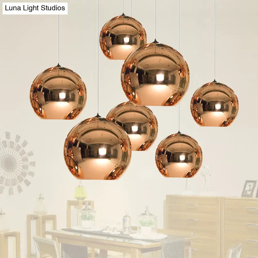 Down Lighting Industrial Pendant Light: Mirror Glass Globe with Open Bottom - 6"/8" W, 1-Light Bar in Brass/Chrome/Gold