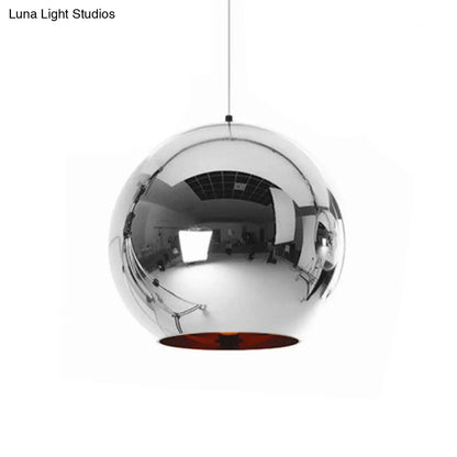 Down Lighting Industrial Pendant Light: Mirror Glass Globe with Open Bottom - 6"/8" W, 1-Light Bar in Brass/Chrome/Gold