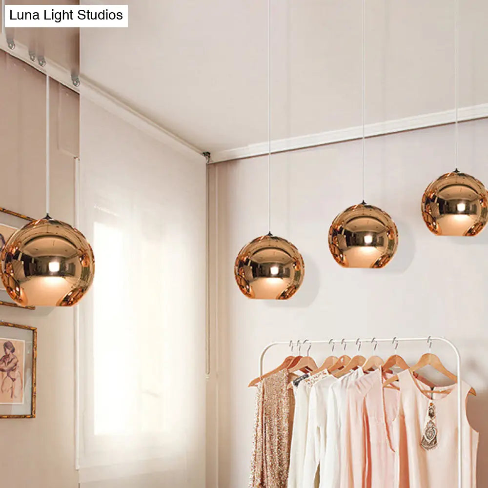 Down Lighting Industrial Pendant Light: Mirror Glass Globe with Open Bottom - 6"/8" W, 1-Light Bar in Brass/Chrome/Gold