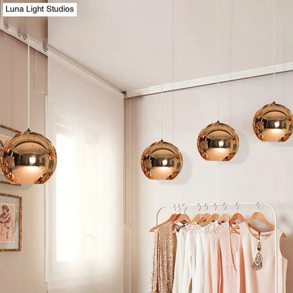 Down Lighting Industrial Pendant Light: Mirror Glass Globe with Open Bottom - 6"/8" W, 1-Light Bar in Brass/Chrome/Gold