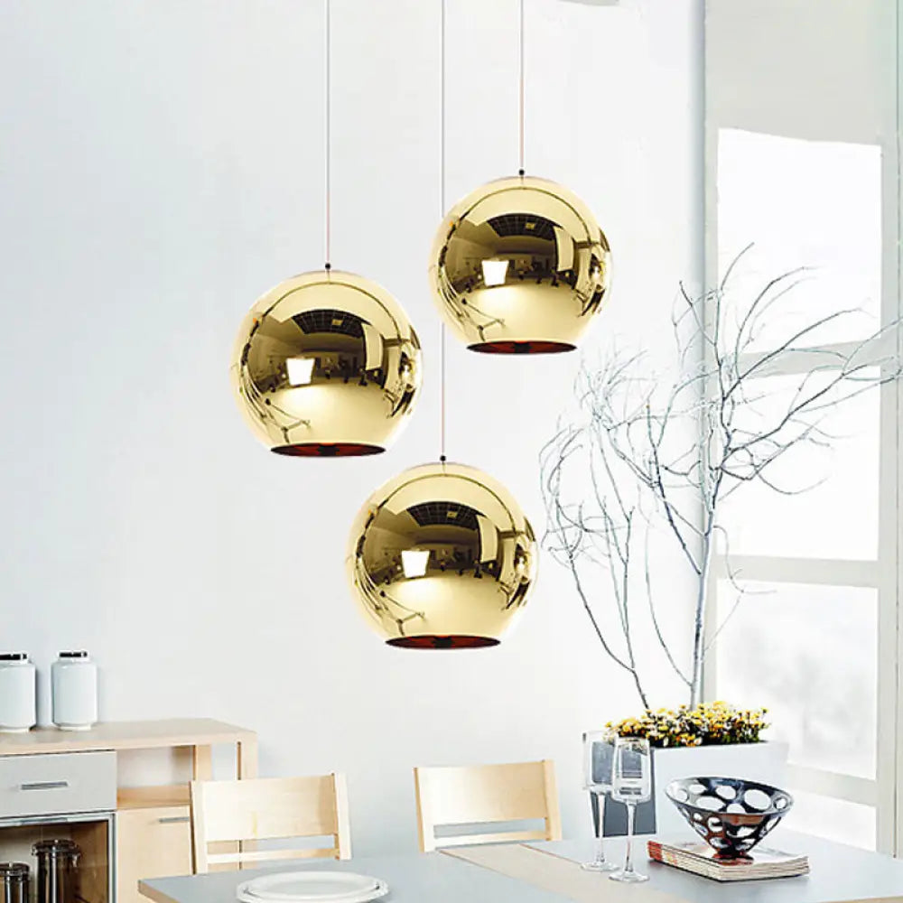 Down Lighting Industrial Pendant Light: Mirror Glass Globe with Open Bottom - 6"/8" W, 1-Light Bar in Brass/Chrome/Gold