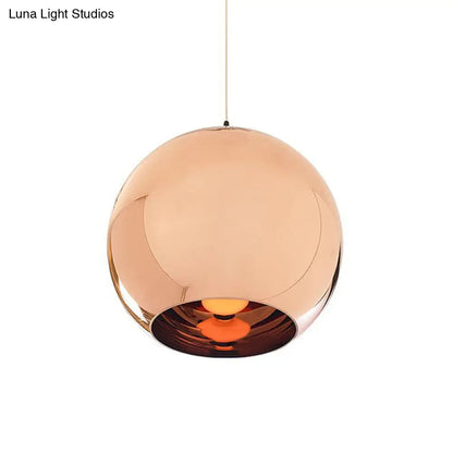 Down Lighting Industrial Pendant Light: Mirror Glass Globe with Open Bottom - 6"/8" W, 1-Light Bar in Brass/Chrome/Gold