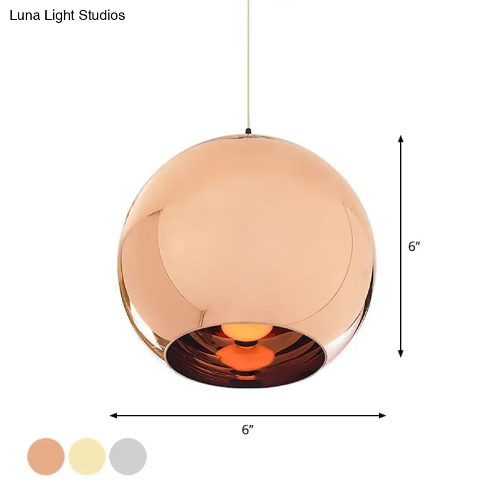 Down Lighting Industrial Pendant Light: Mirror Glass Globe with Open Bottom - 6"/8" W, 1-Light Bar in Brass/Chrome/Gold