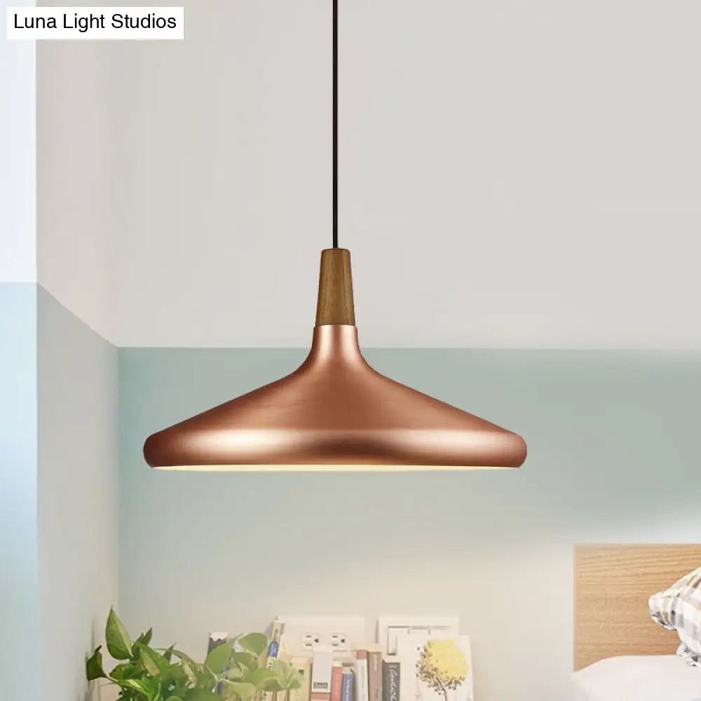 Down Lighting Industrial Restaurant Pendant - 7"/10.5"/16" Width, 1 Head, Flared Aluminum Shade, Rose Gold