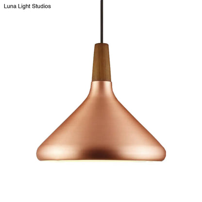 Down Lighting Industrial Restaurant Pendant - 7"/10.5"/16" Width, 1 Head, Flared Aluminum Shade, Rose Gold