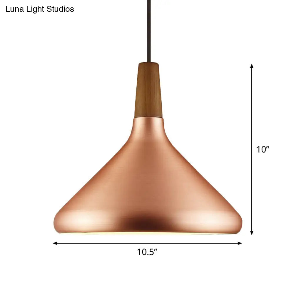 Down Lighting Industrial Restaurant Pendant - 7"/10.5"/16" Width, 1 Head, Flared Aluminum Shade, Rose Gold