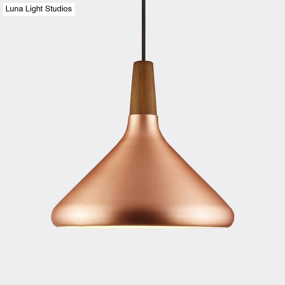 Down Lighting Industrial Restaurant Pendant - 7"/10.5"/16" Width, 1 Head, Flared Aluminum Shade, Rose Gold