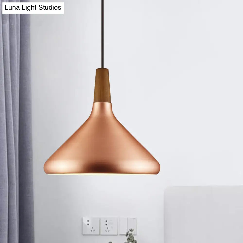 Down Lighting Industrial Restaurant Pendant - 7"/10.5"/16" Width, 1 Head, Flared Aluminum Shade, Rose Gold