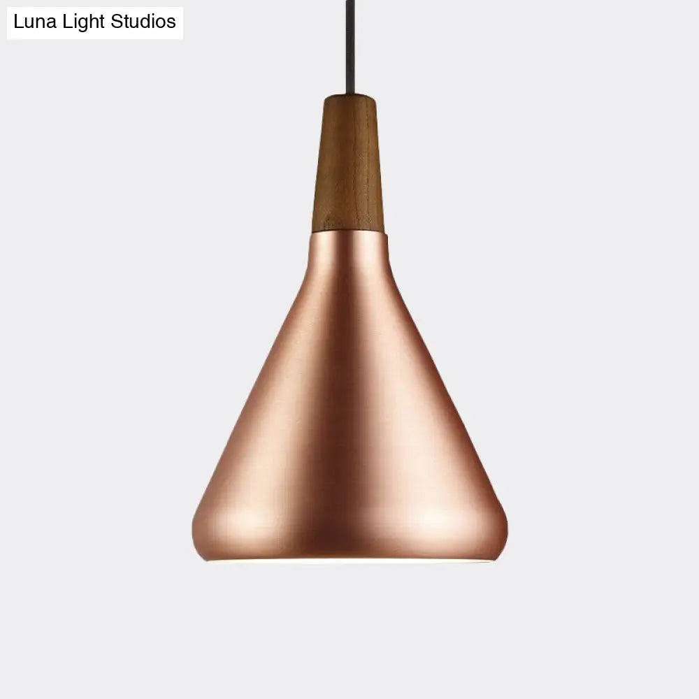 Down Lighting Industrial Restaurant Pendant - 7"/10.5"/16" Width, 1 Head, Flared Aluminum Shade, Rose Gold