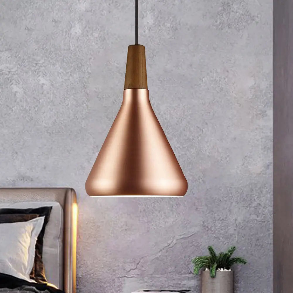 Down Lighting Industrial Restaurant Pendant - 7"/10.5"/16" Width, 1 Head, Flared Aluminum Shade, Rose Gold