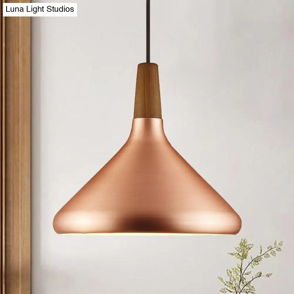 Down Lighting Industrial Restaurant Pendant - 7"/10.5"/16" Width, 1 Head, Flared Aluminum Shade, Rose Gold