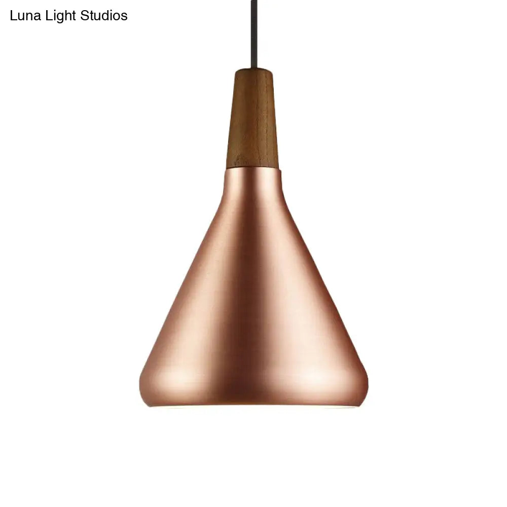 Down Lighting Industrial Restaurant Pendant - 7"/10.5"/16" Width, 1 Head, Flared Aluminum Shade, Rose Gold