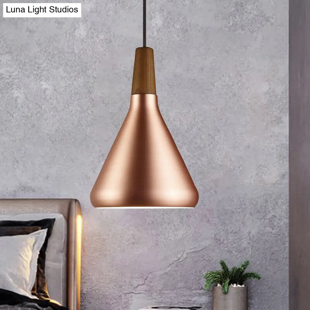 Down Lighting Industrial Restaurant Pendant - 7"/10.5"/16" Width, 1 Head, Flared Aluminum Shade, Rose Gold