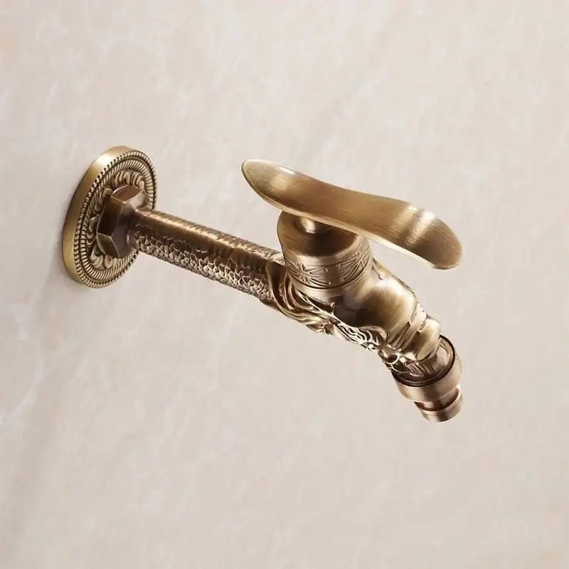 Antique bronze wall-mounted bathroom faucet with decorbites dragon carved head and textured patterned spout