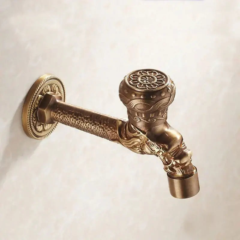 Antique bronze decorbites dragon carved faucet with ornate dragon head and intricate floral handle for bathroom or outdoor use