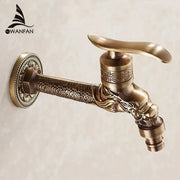 Antique bronze bathroom faucet featuring ornate decorbites dragon carved design with intricate embossed patterns