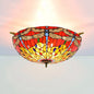 Dragonfly Ceiling Tiffany Brass Stained Glass Flush Mount Light - 5 Lights, 21.5"/25.5" Width