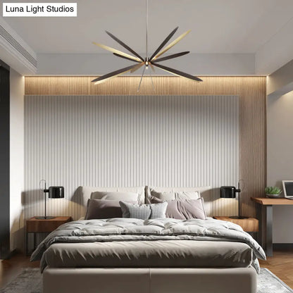 Lámpara de araña Libélula: Negra y dorada, estilo moderno, colgante metálico de 6 luces