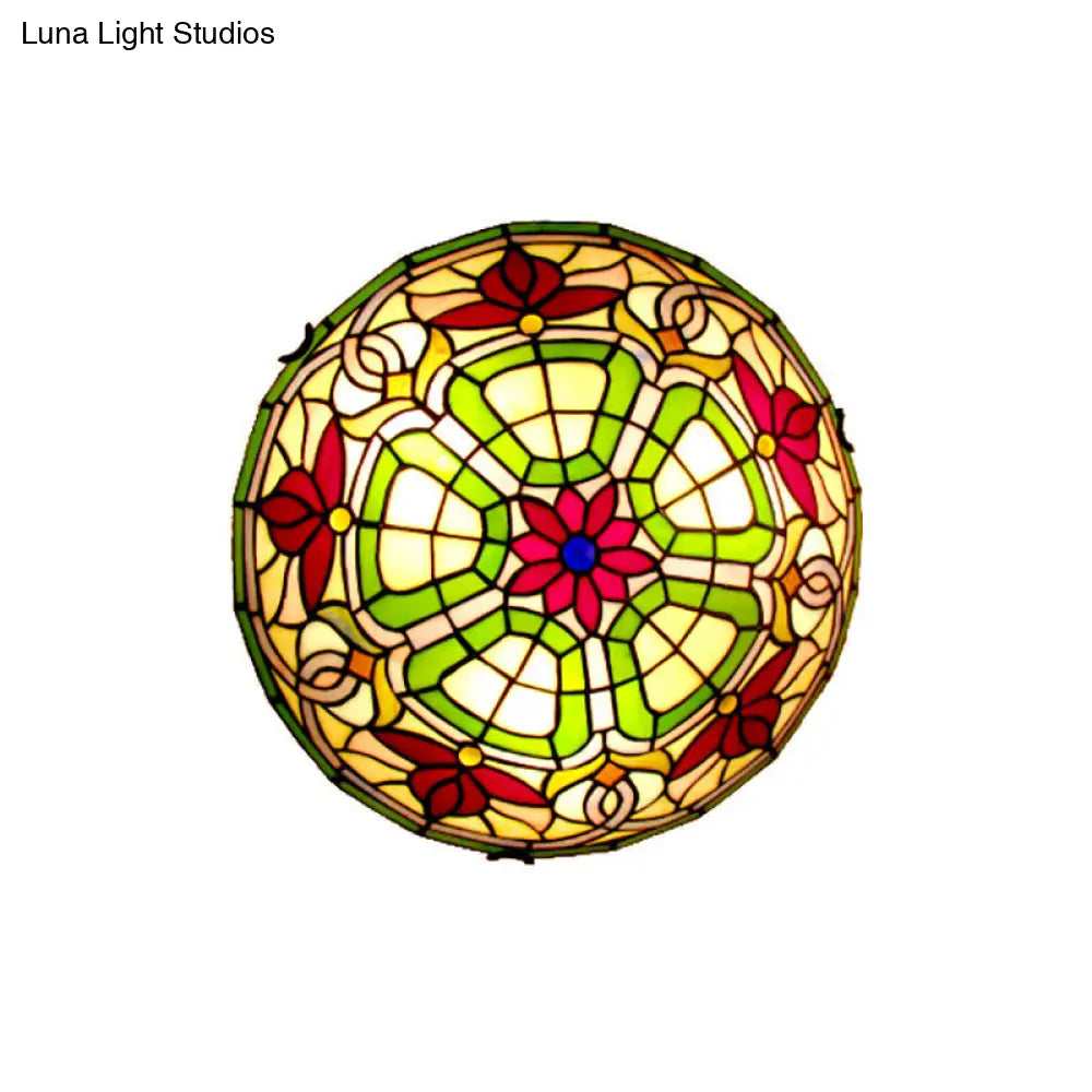 Dragonfly & Floral Stained Glass Lighting Fixture with 3 Bulbs for Living Room Ceiling in Yellow