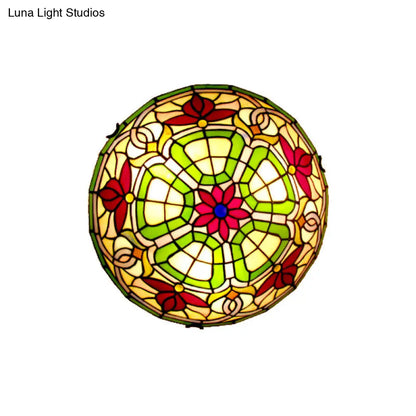 Dragonfly & Floral Stained Glass Lighting Fixture with 3 Bulbs for Living Room Ceiling in Yellow