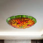 Dragonfly & Floral Stained Glass Lighting Fixture with 3 Bulbs for Living Room Ceiling in Yellow