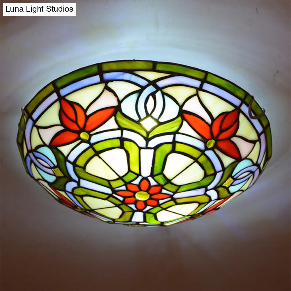 Dragonfly & Floral Stained Glass Lighting Fixture with 3 Bulbs for Living Room Ceiling in Yellow