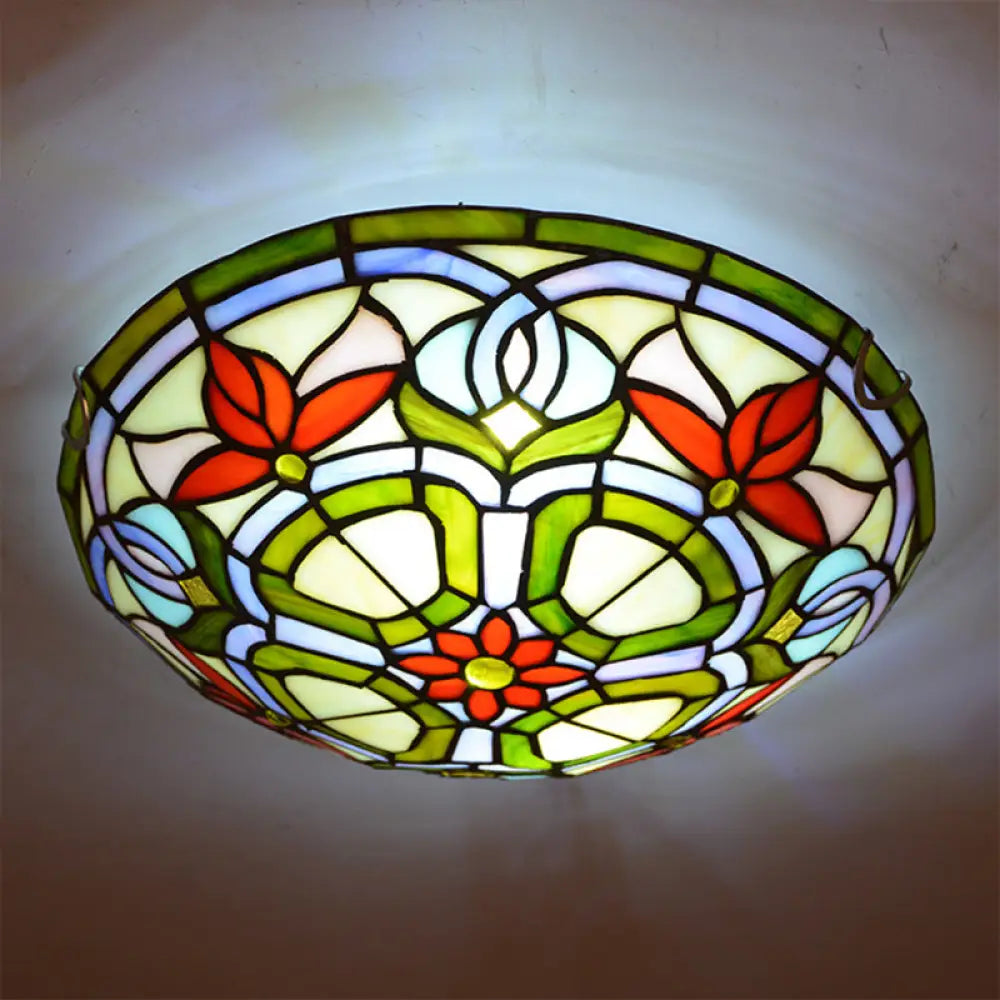 Dragonfly & Floral Stained Glass Lighting Fixture with 3 Bulbs for Living Room Ceiling in Yellow